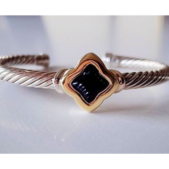 David Yurman Albion Black Onyx Cable Bracelet β 18K & Sterling Silver β L - Picture 2 of 7